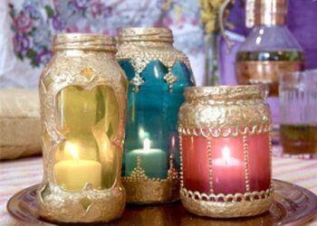 Làm lọ đựng nến đẹp lung linh từ chai thuỷ tinh cũ