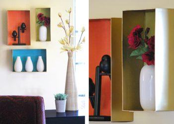 Decor tường trắng với hộp đựng đồ 3D đẹp mắt